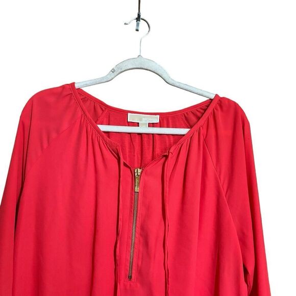 Michael Michael Kors Top Womens 10 Coral Zipper Detail Flowy Blouse - Picture 2 of 9